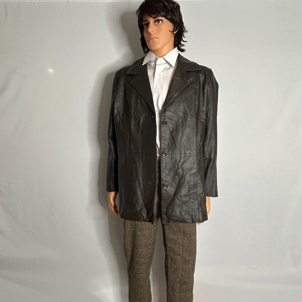 Dialogue Womens 1X Dark espresso Genuine Leather Blazer Jacket Button Front Coat
